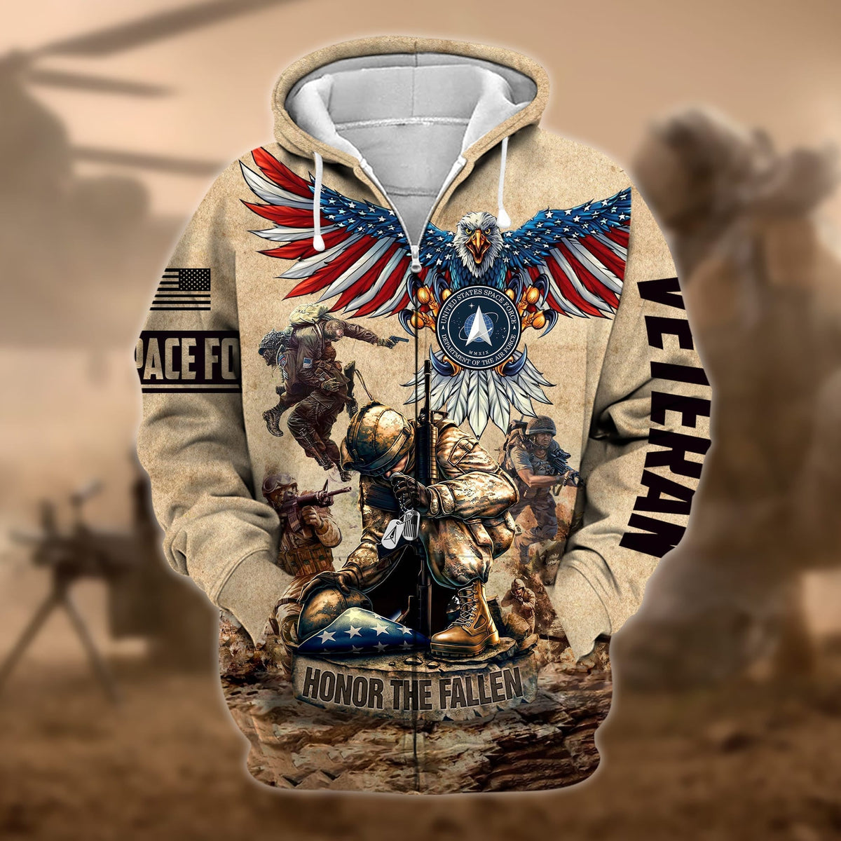 BJ Premium Honoring All Who Served US Veteran Zip Hoodie