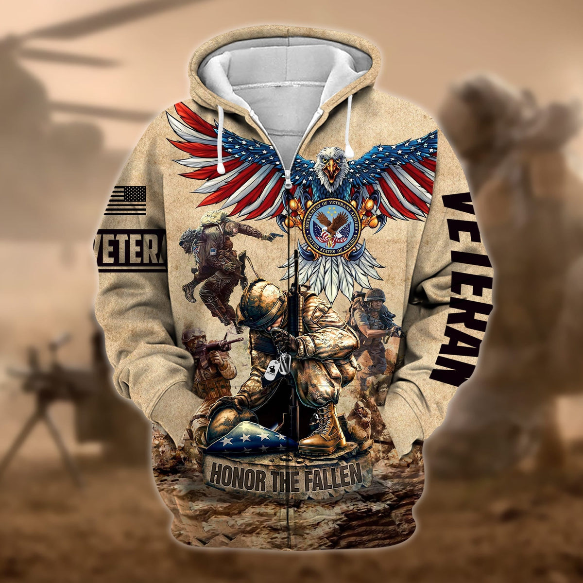 BJ Premium Honoring All Who Served US Veteran Zip Hoodie