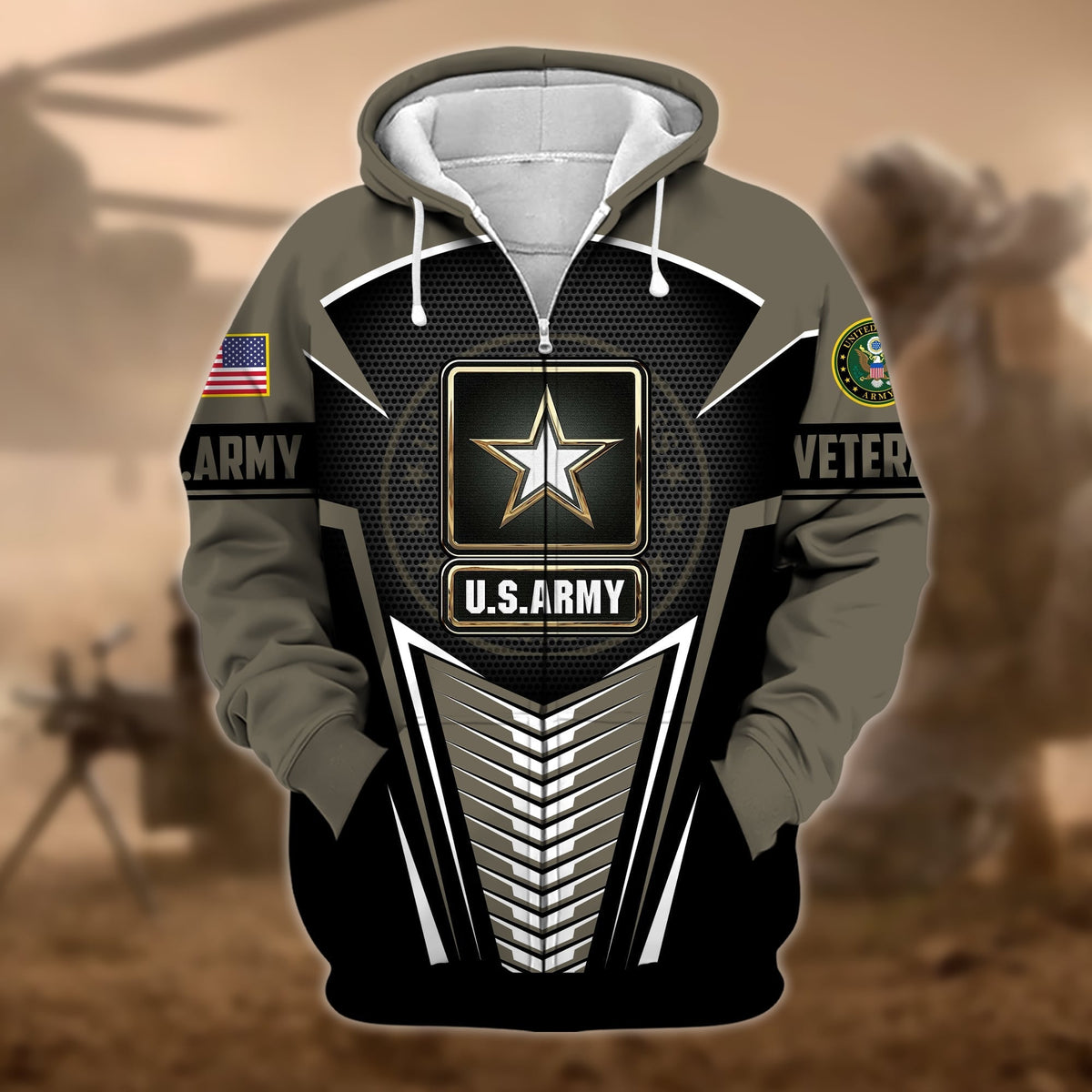 BJ Premium Proudly Served US Veteran Zip Hoodie