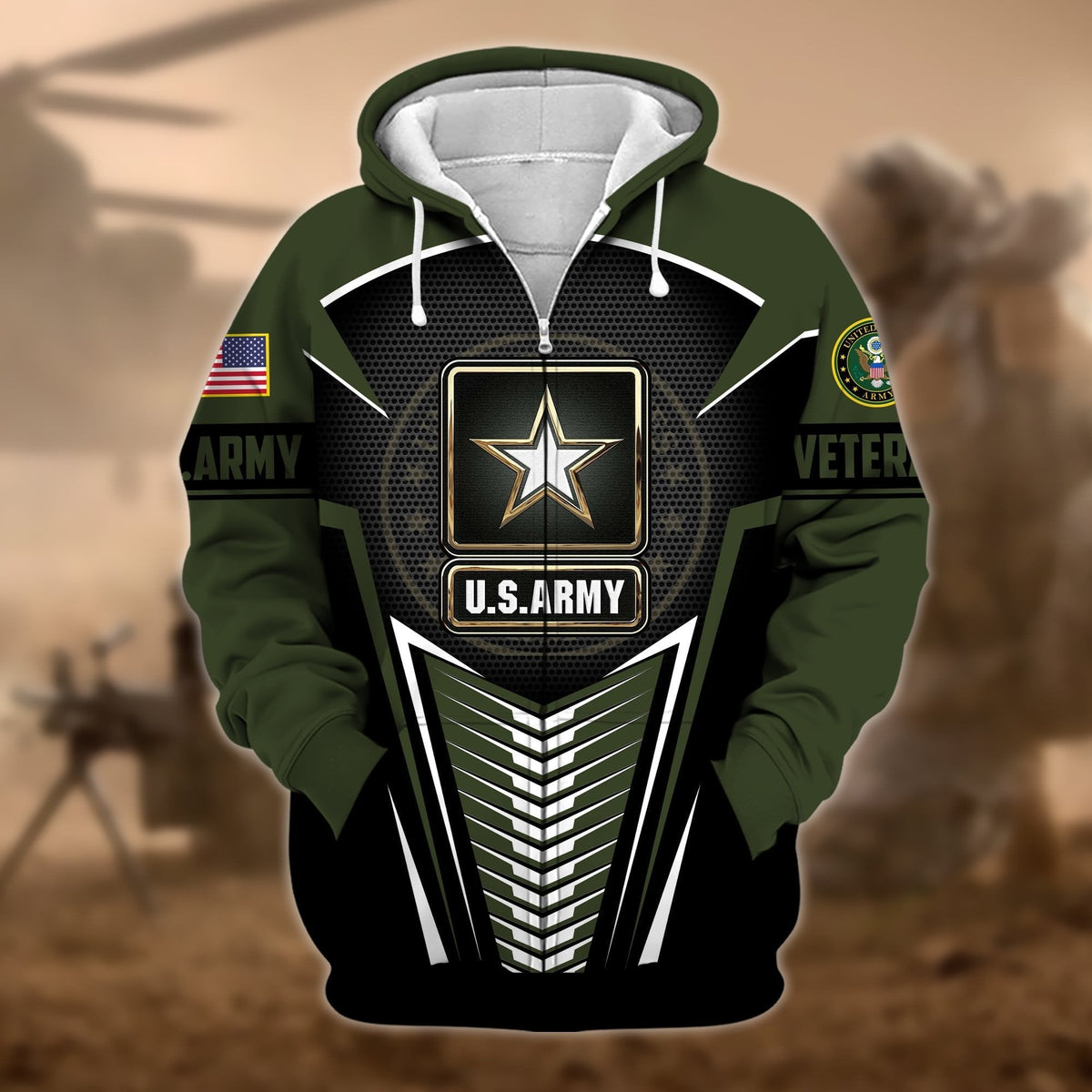 BJ Premium Proudly Served US Veteran Zip Hoodie
