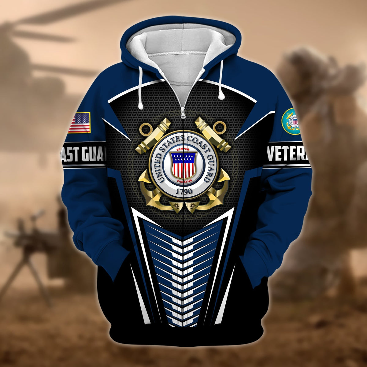 BJ Premium Proudly Served US Veteran Zip Hoodie