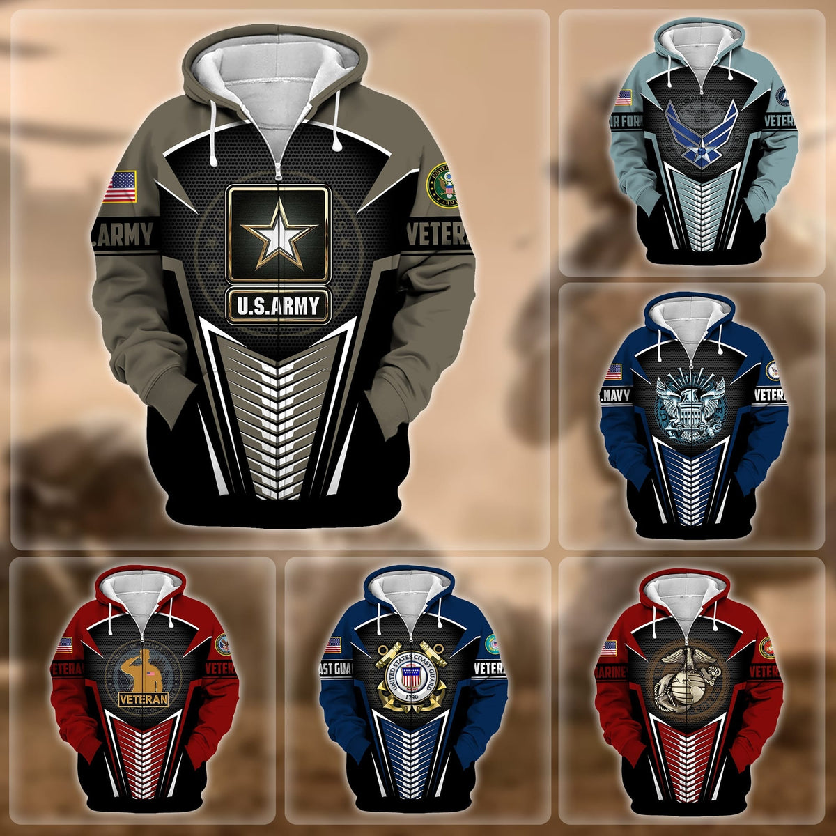 BJ Premium Proudly Served US Veteran Zip Hoodie