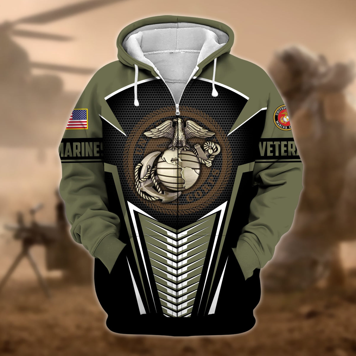 BJ Premium Proudly Served US Veteran Zip Hoodie