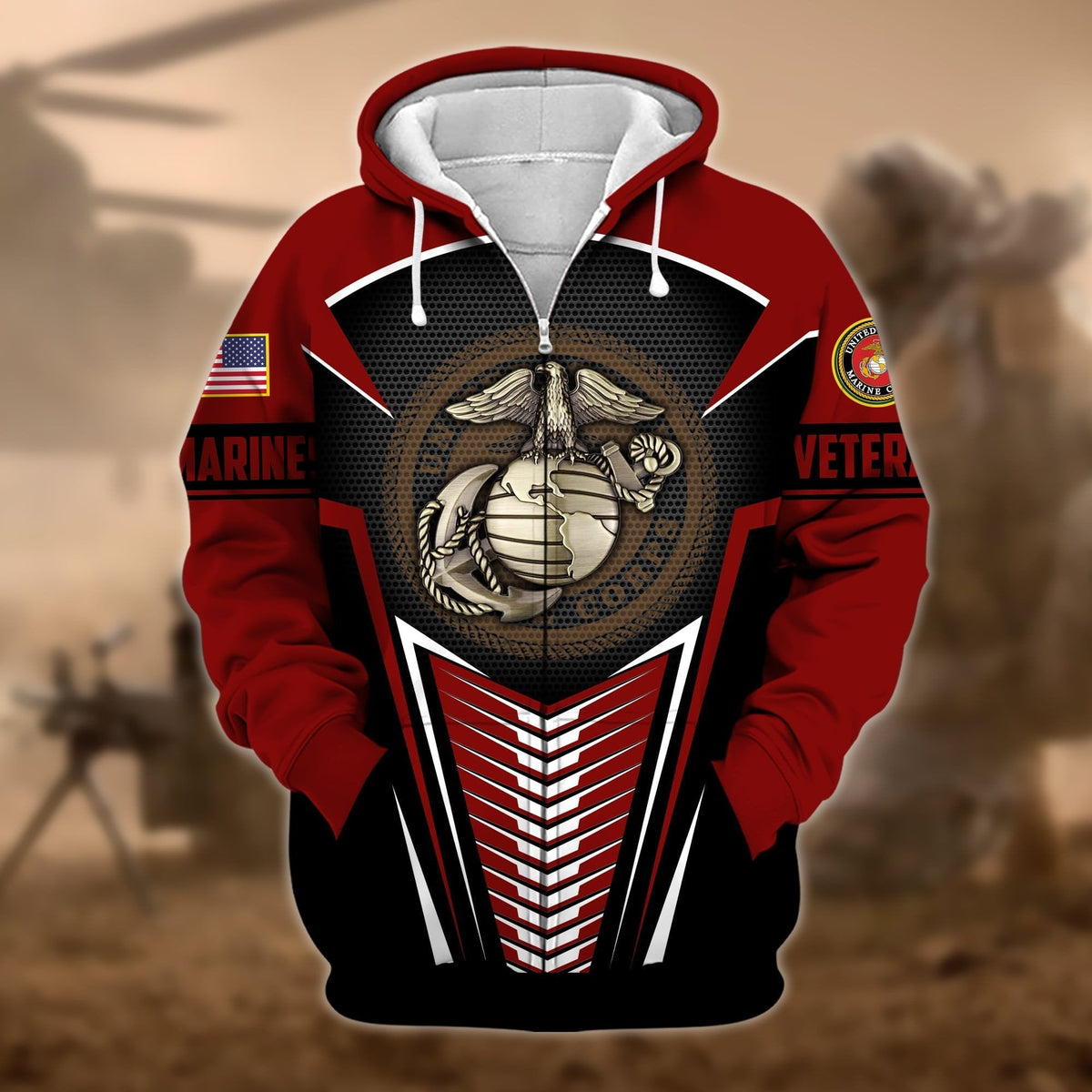 BJ Premium Proudly Served US Veteran Zip Hoodie