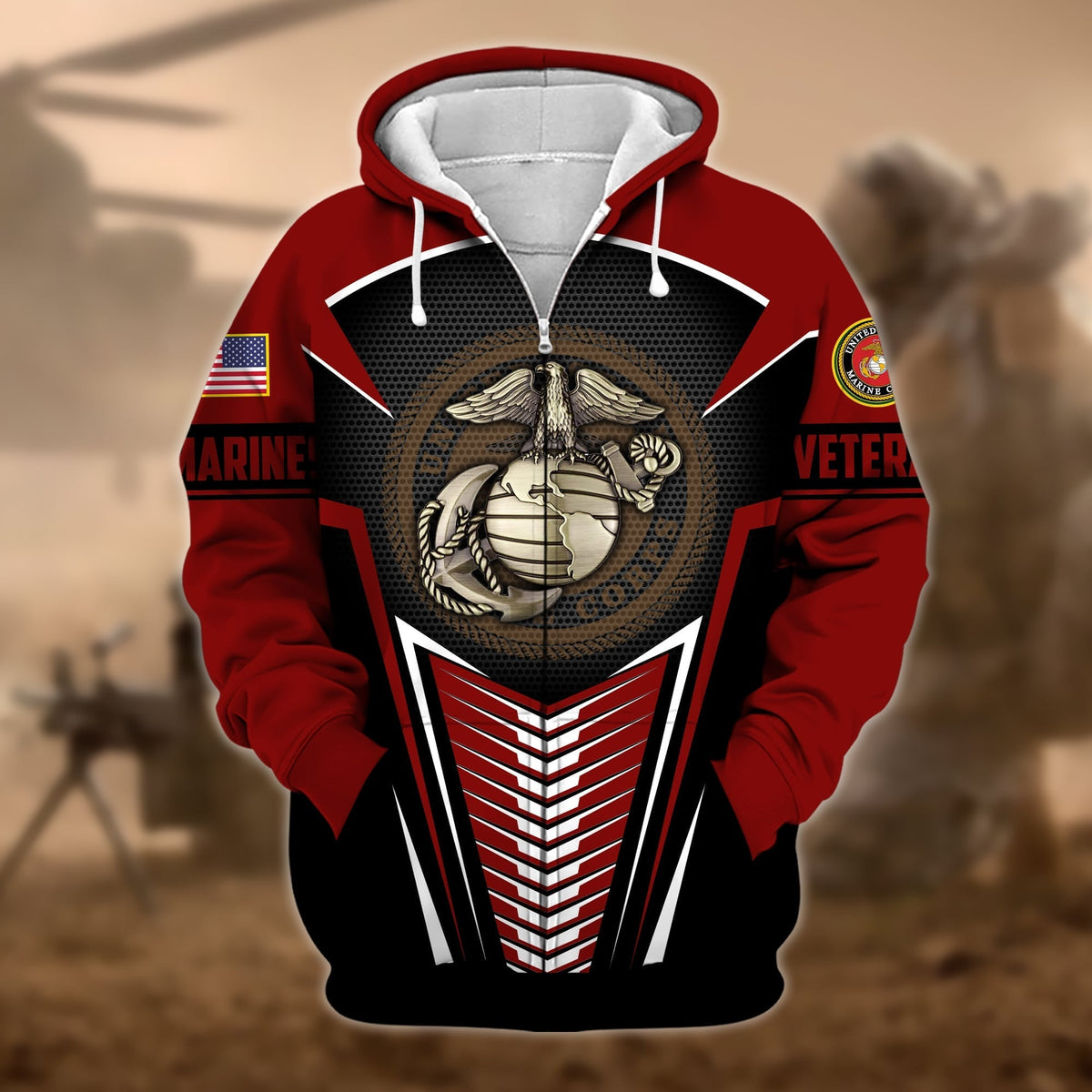 BJ Premium Proudly Served US Veteran Zip Hoodie