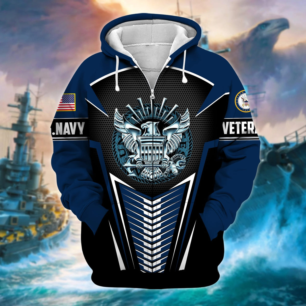 BJ Premium Proudly Served US Veteran Zip Hoodie