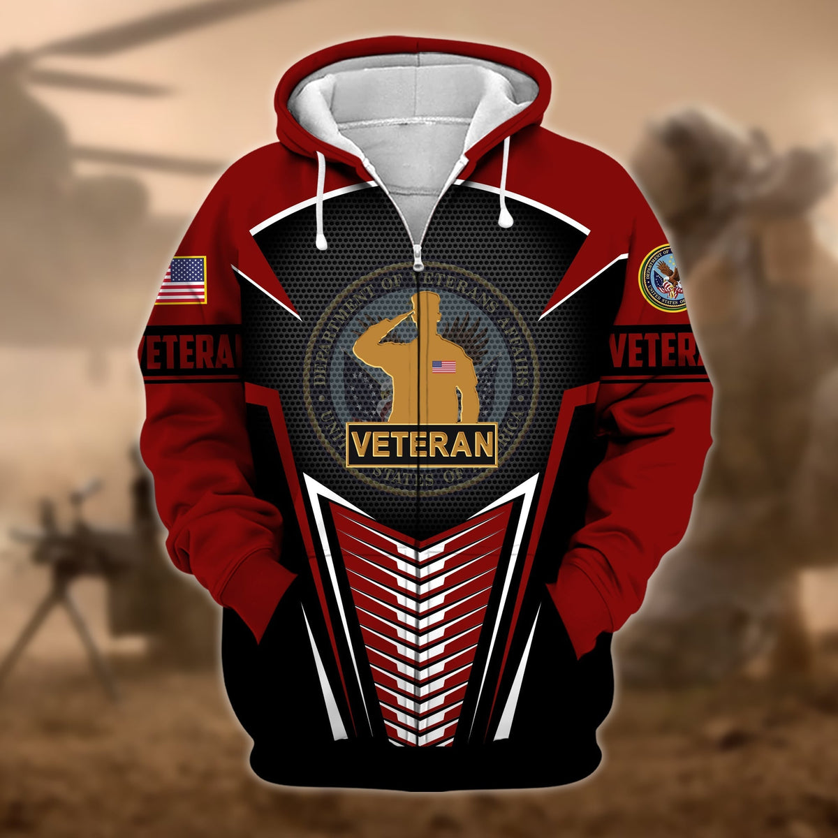 BJ Premium Proudly Served US Veteran Zip Hoodie