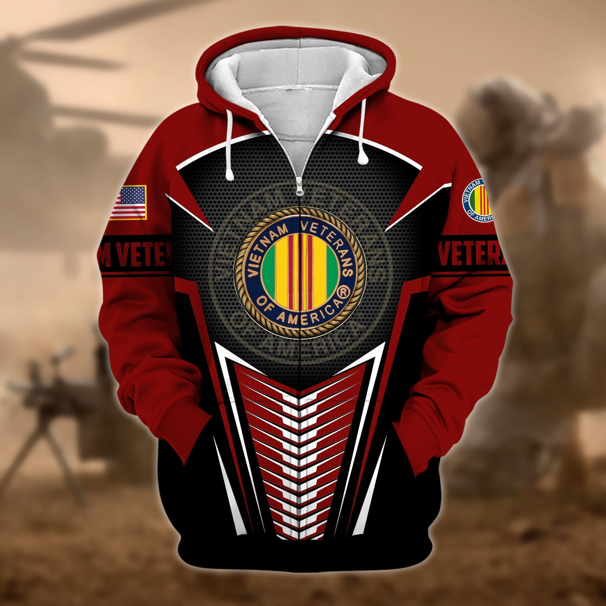 BJ Premium Proudly Served US Veteran Zip Hoodie