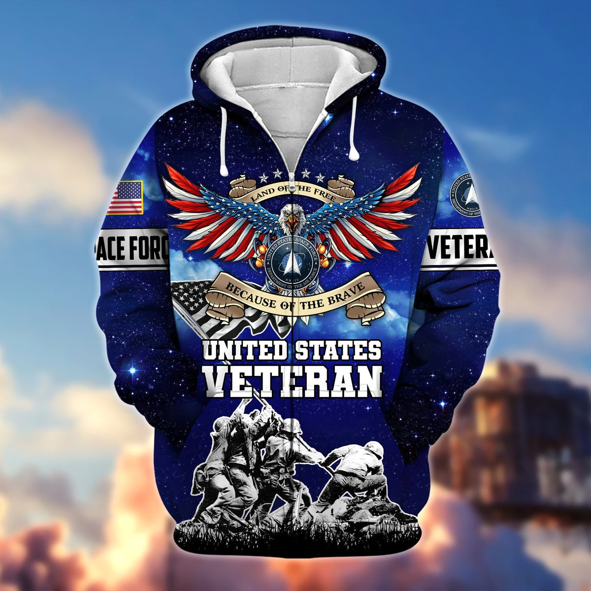 BJ Premium Land Of The Free Because Of The Brave US Veteran Zip Hoodie