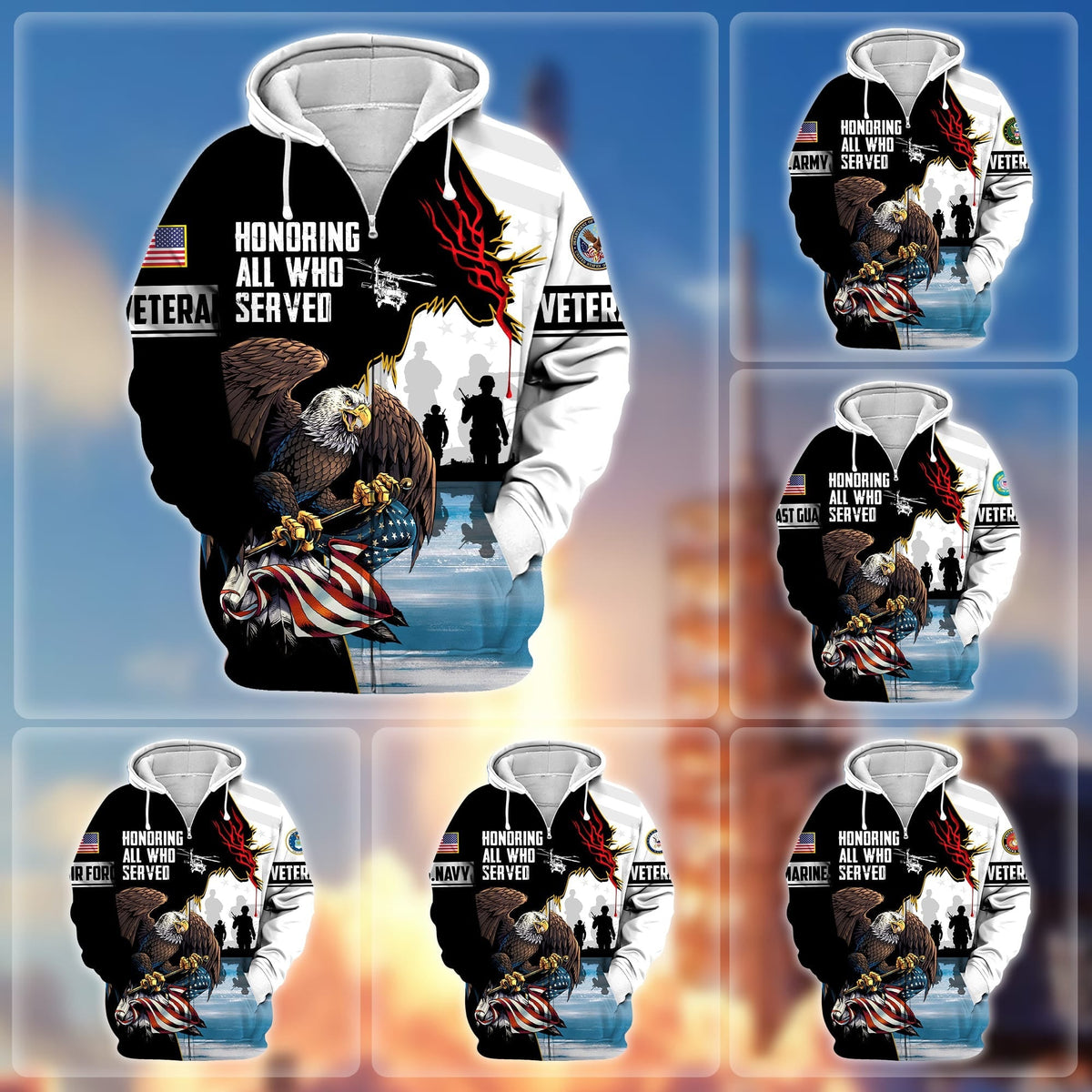 BJ Premium Honoring All Who Served US Veteran Zip Hoodie