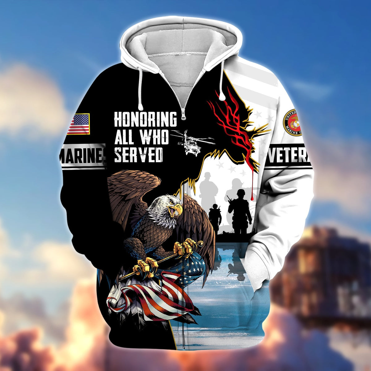 BJ Premium Honoring All Who Served US Veteran Zip Hoodie