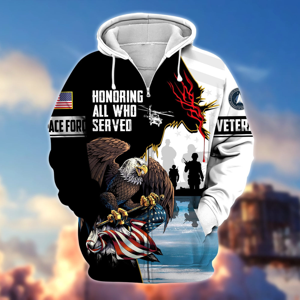 BJ Premium Honoring All Who Served US Veteran Zip Hoodie