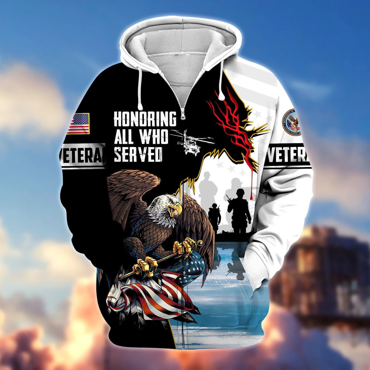 BJ Premium Honoring All Who Served US Veteran Zip Hoodie