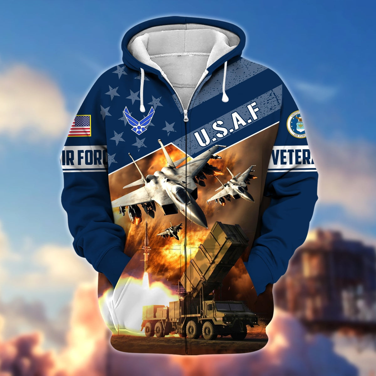 BJ Premium Multiple Military Services US Veteran Zip Hoodie