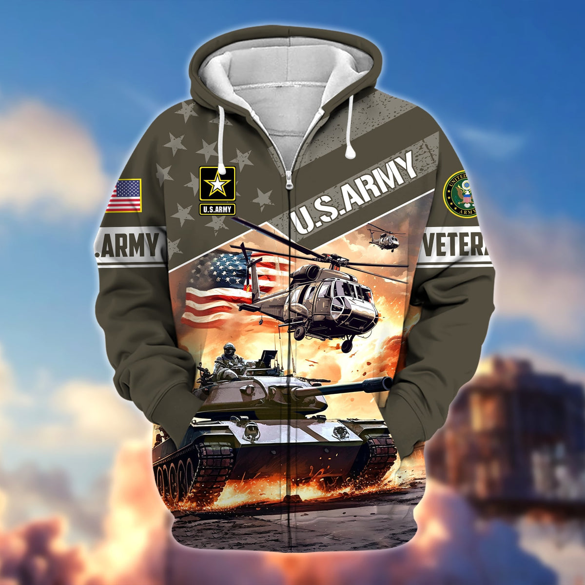 BJ Premium Multiple Military Services US Veteran Zip Hoodie