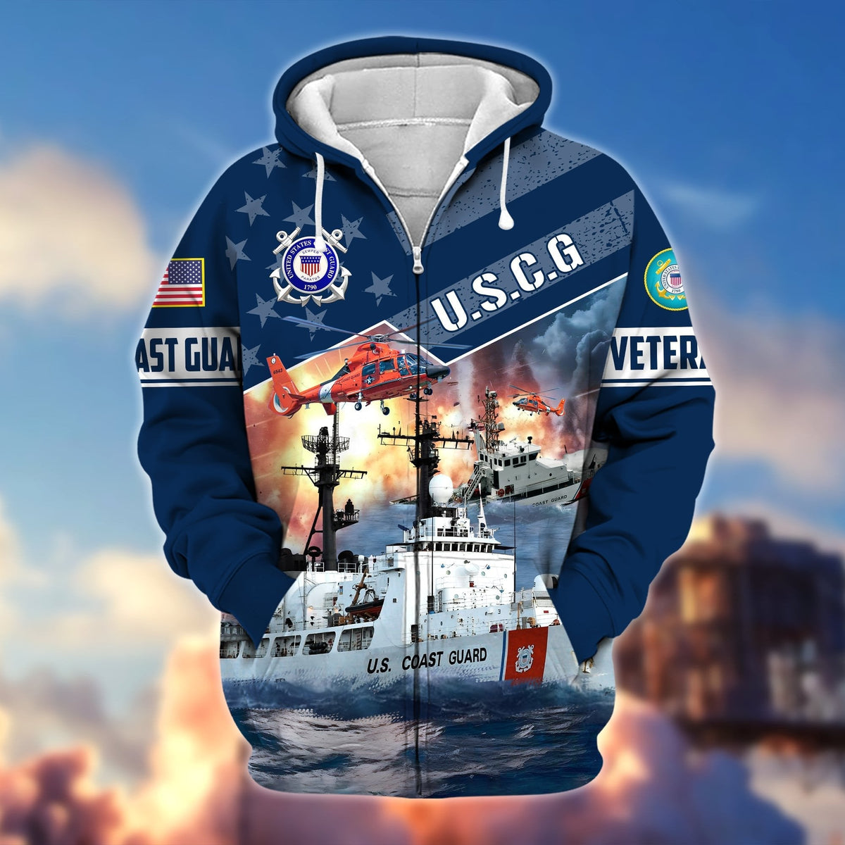 BJ Premium Multiple Military Services US Veteran Zip Hoodie