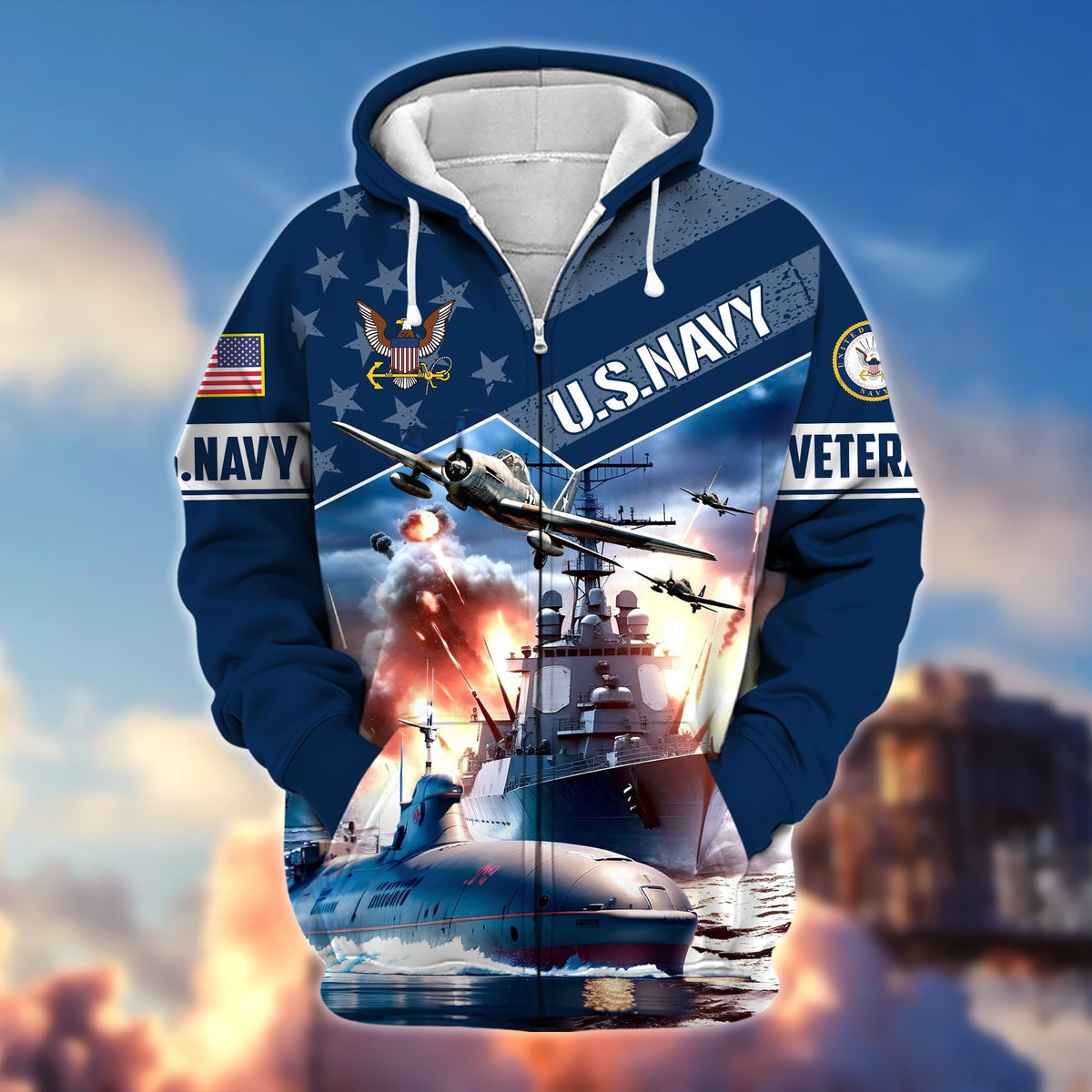BJ Premium Multiple Military Services US Veteran Zip Hoodie