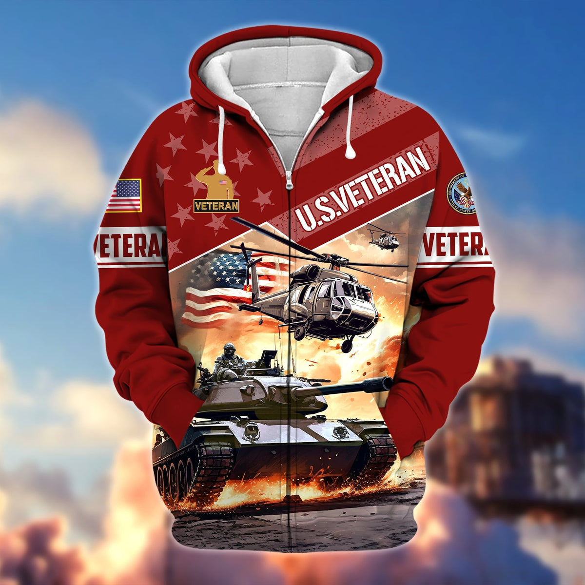 BJ Premium Multiple Military Services US Veteran Zip Hoodie