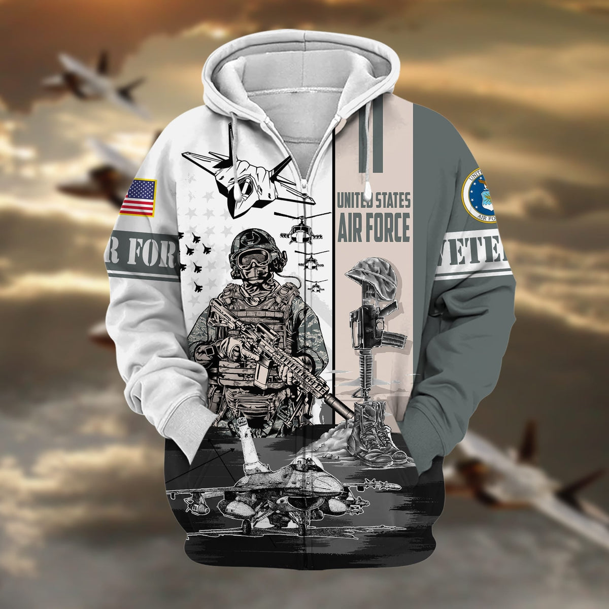 BJ Premium Honoring All Who Served US Veteran Zip Hoodie