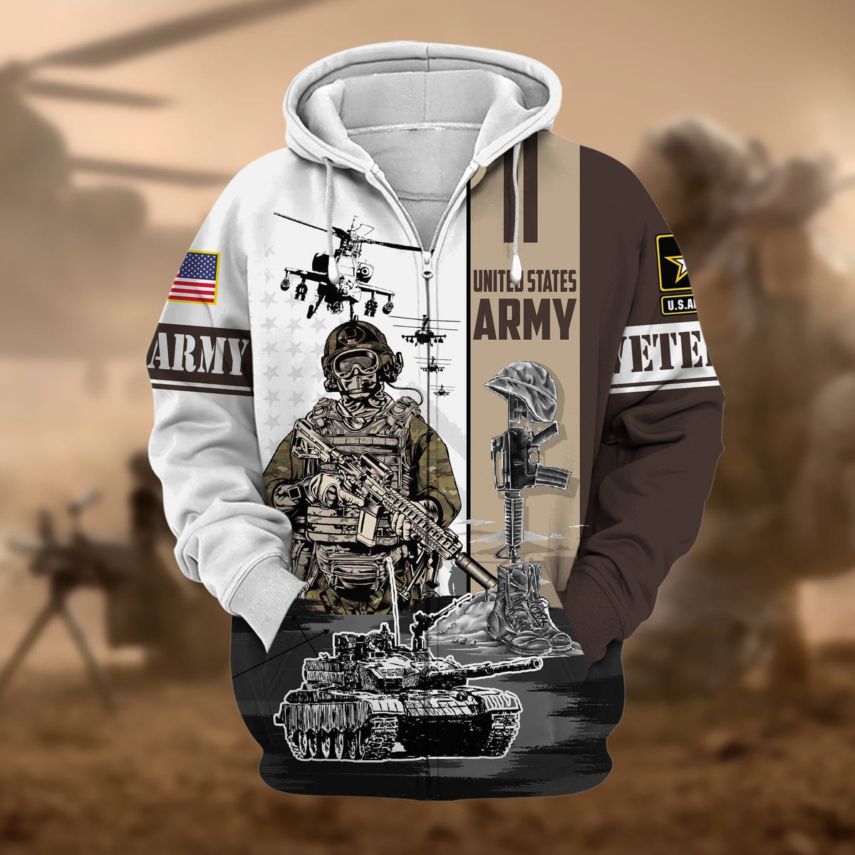 BJ Premium Honoring All Who Served US Veteran Zip Hoodie