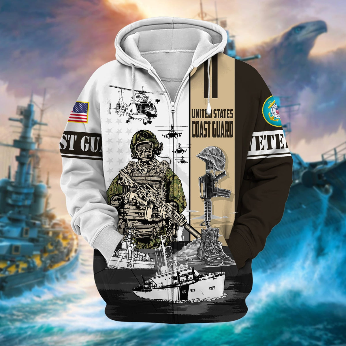 BJ Premium Honoring All Who Served US Veteran Zip Hoodie