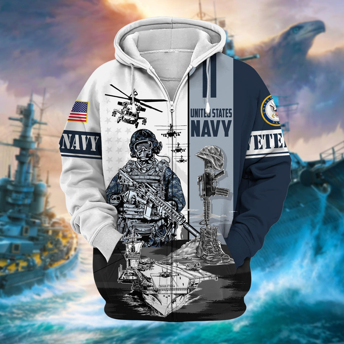 BJ Premium Honoring All Who Served US Veteran Zip Hoodie