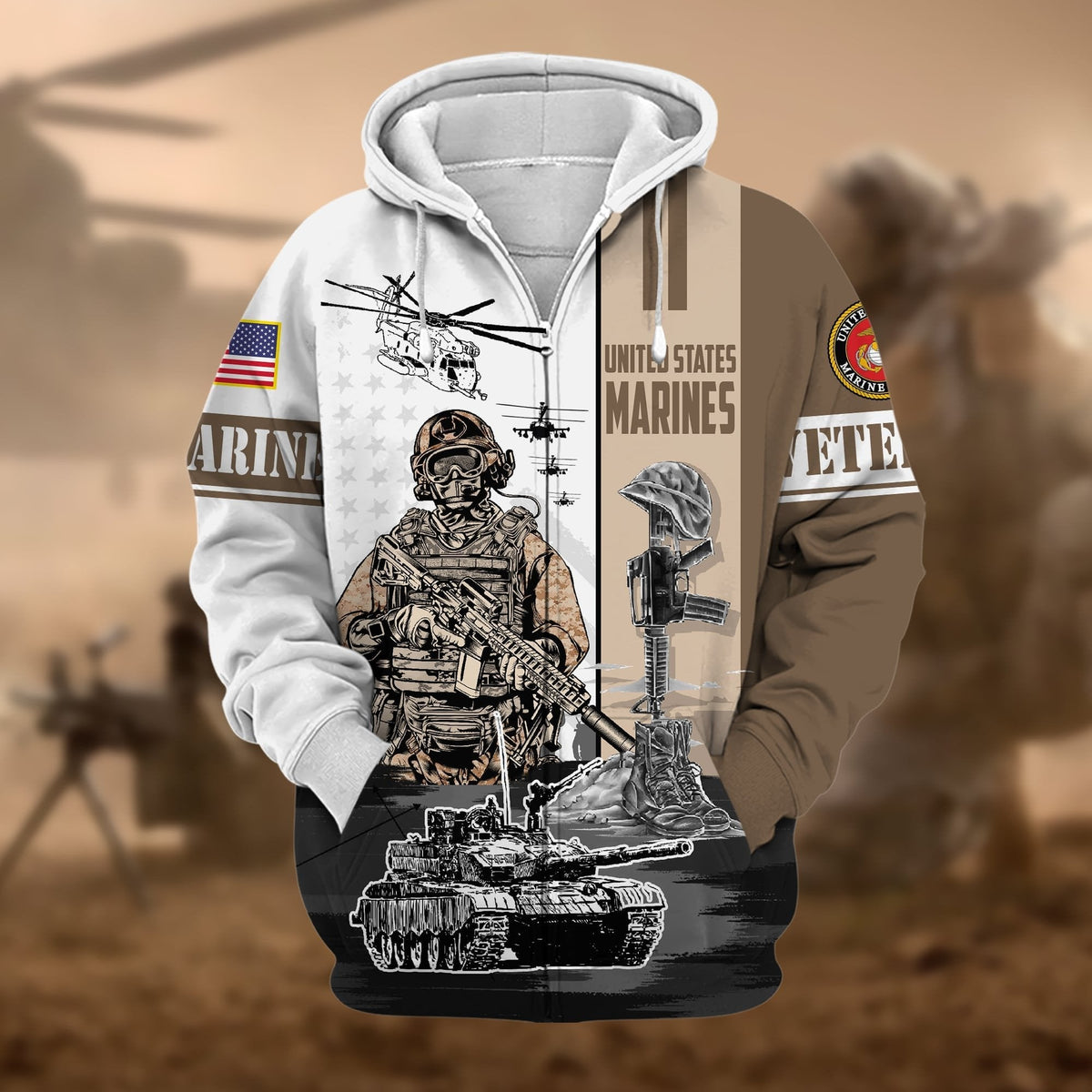 BJ Premium Honoring All Who Served US Veteran Zip Hoodie