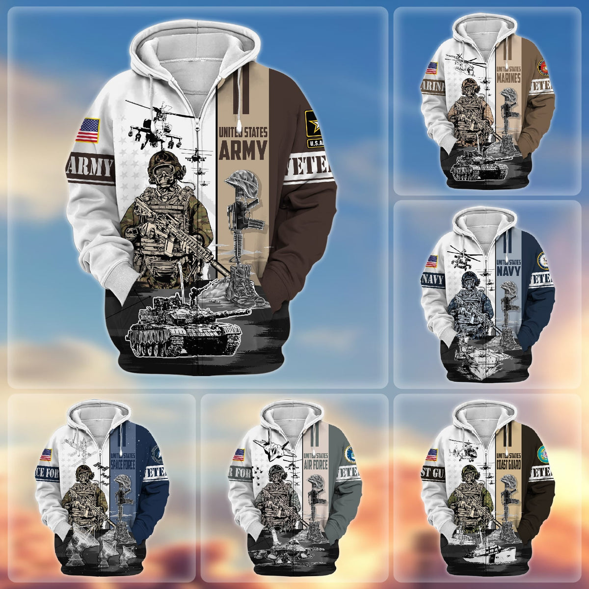 BJ Premium Honoring All Who Served US Veteran Zip Hoodie