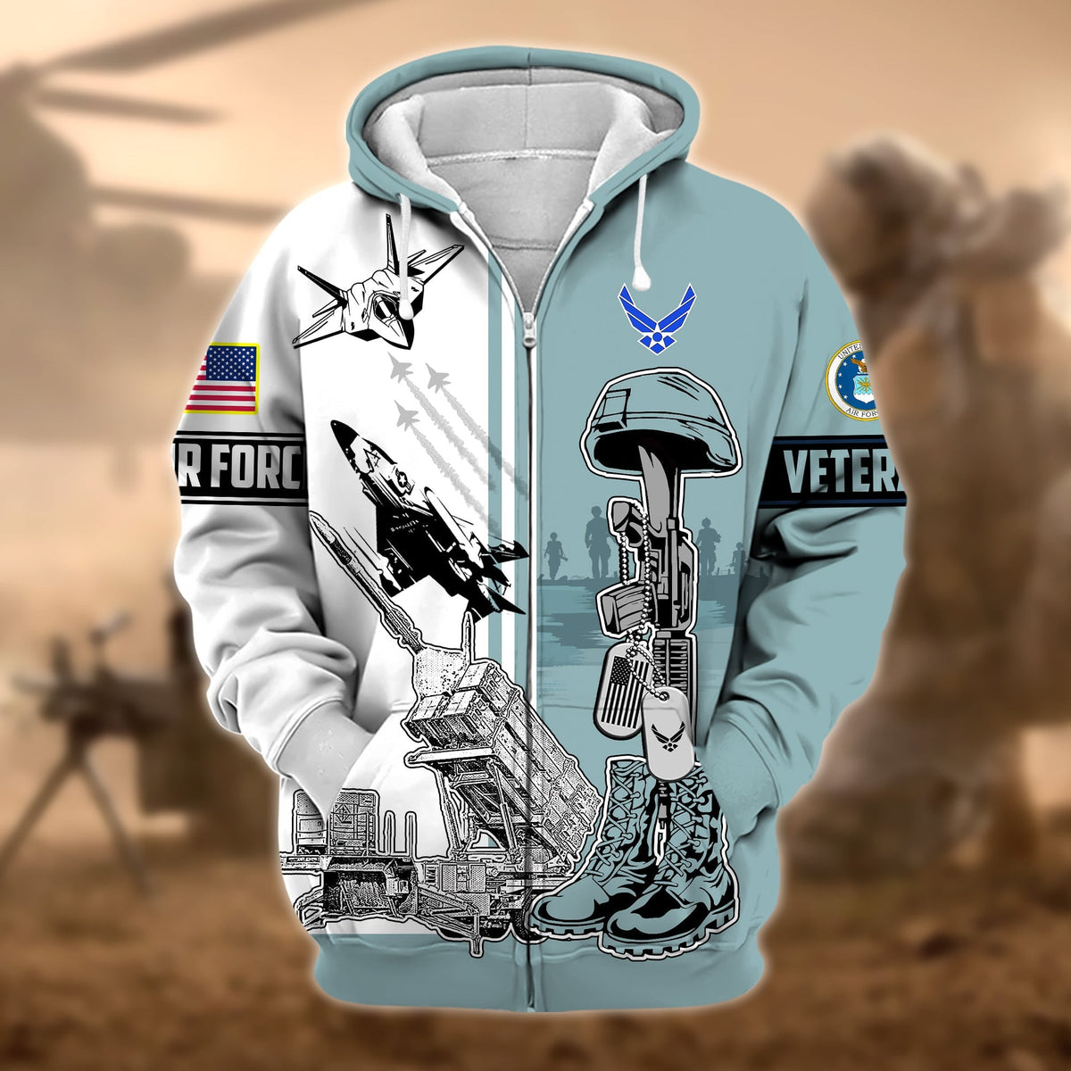 BJ Unique Proudly Served US Veteran Zip Hoodie