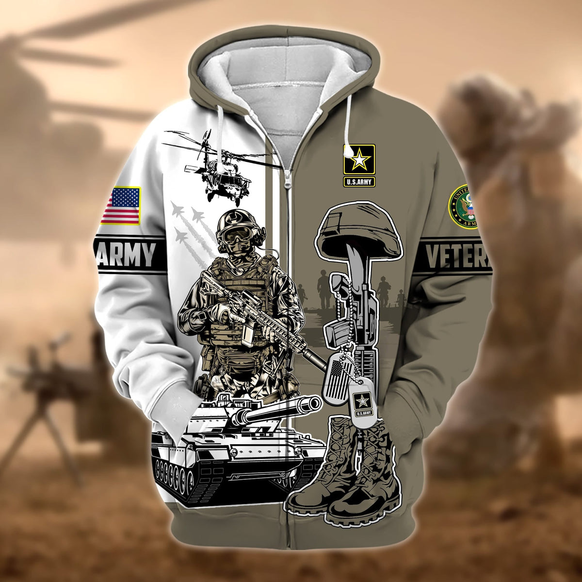 BJ Unique Proudly Served US Veteran Zip Hoodie