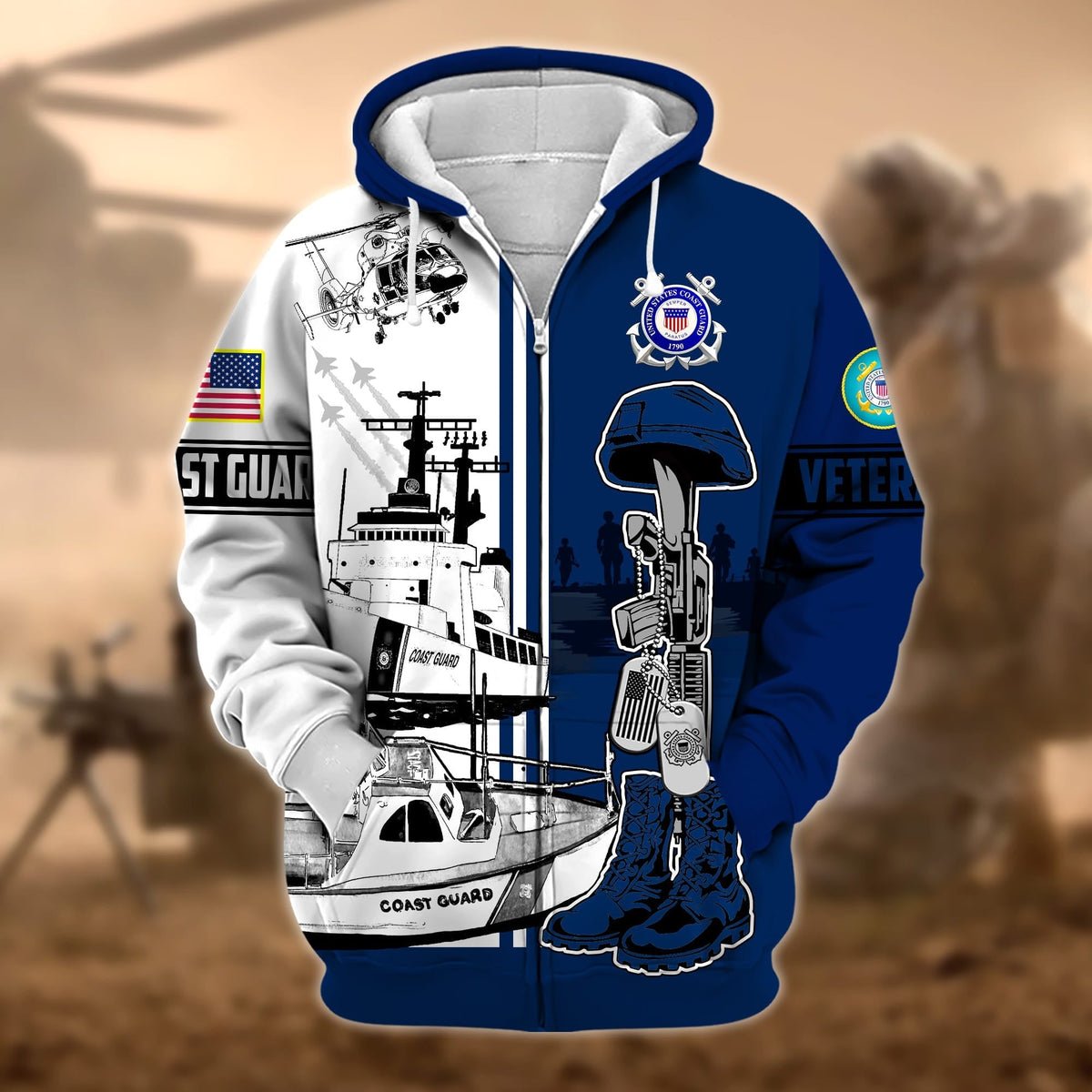 BJ Unique Proudly Served US Veteran Zip Hoodie