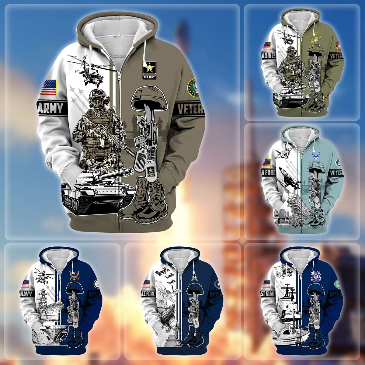 BJ Unique Proudly Served US Veteran Zip Hoodie