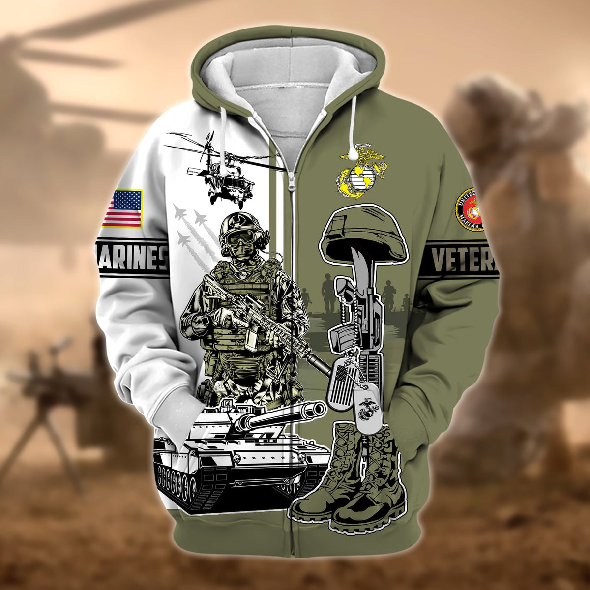 BJ Unique Proudly Served US Veteran Zip Hoodie