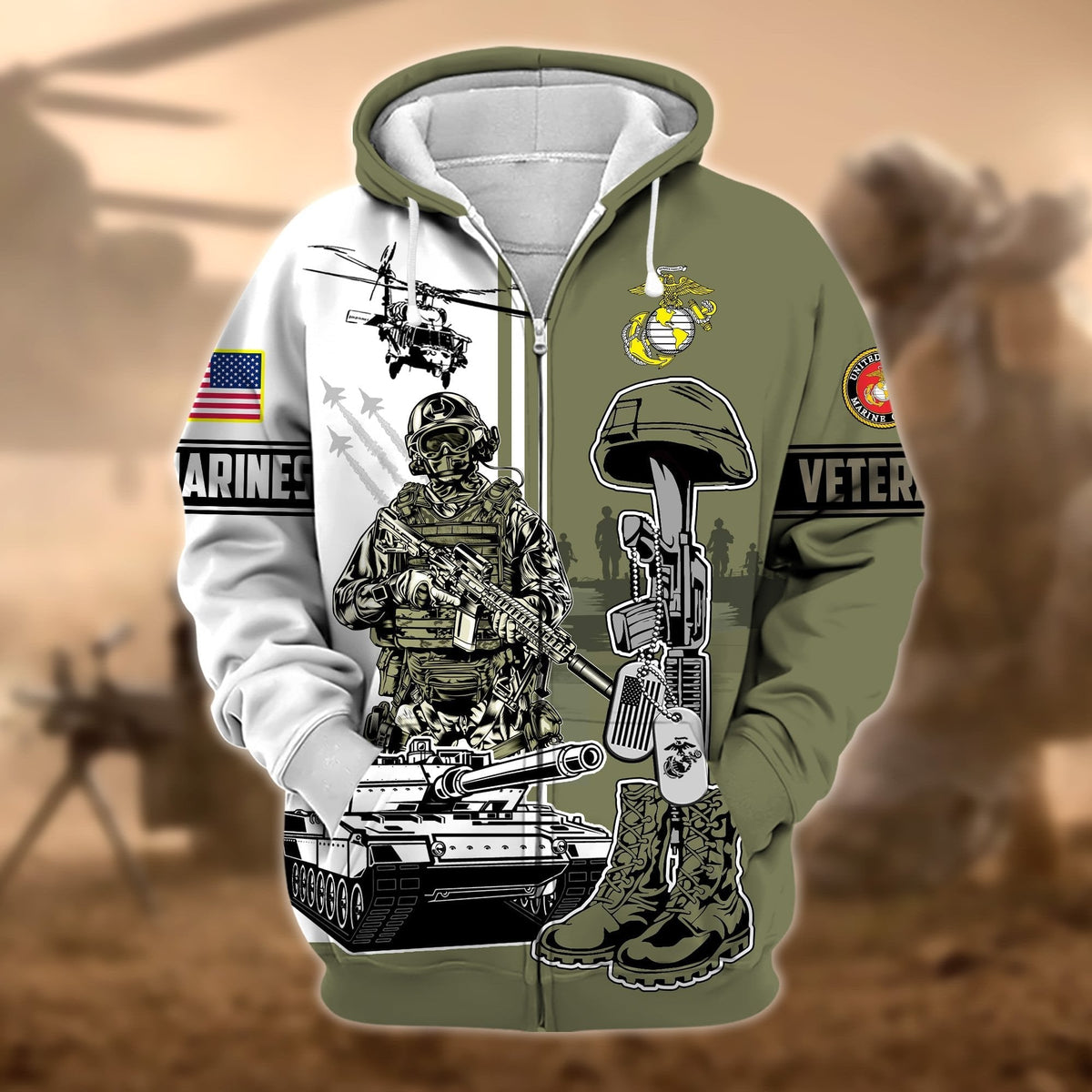 BJ Unique Proudly Served US Veteran Zip Hoodie