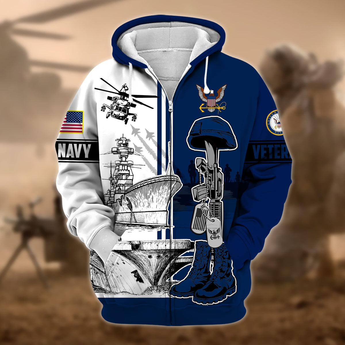 BJ Unique Proudly Served US Veteran Zip Hoodie