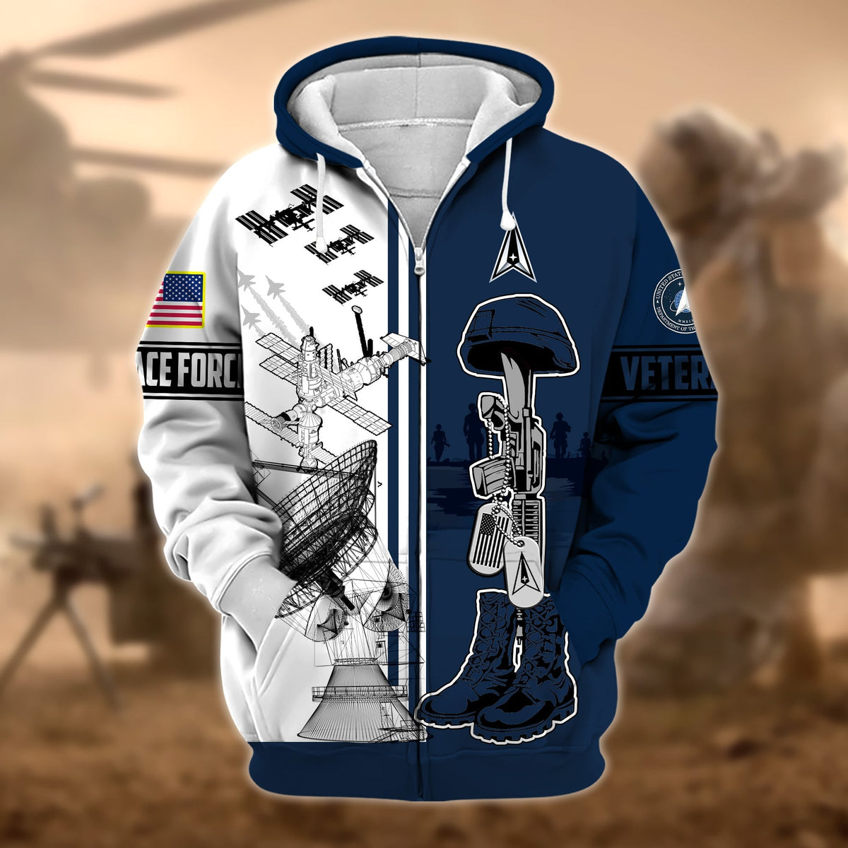 BJ Unique Proudly Served US Veteran Zip Hoodie