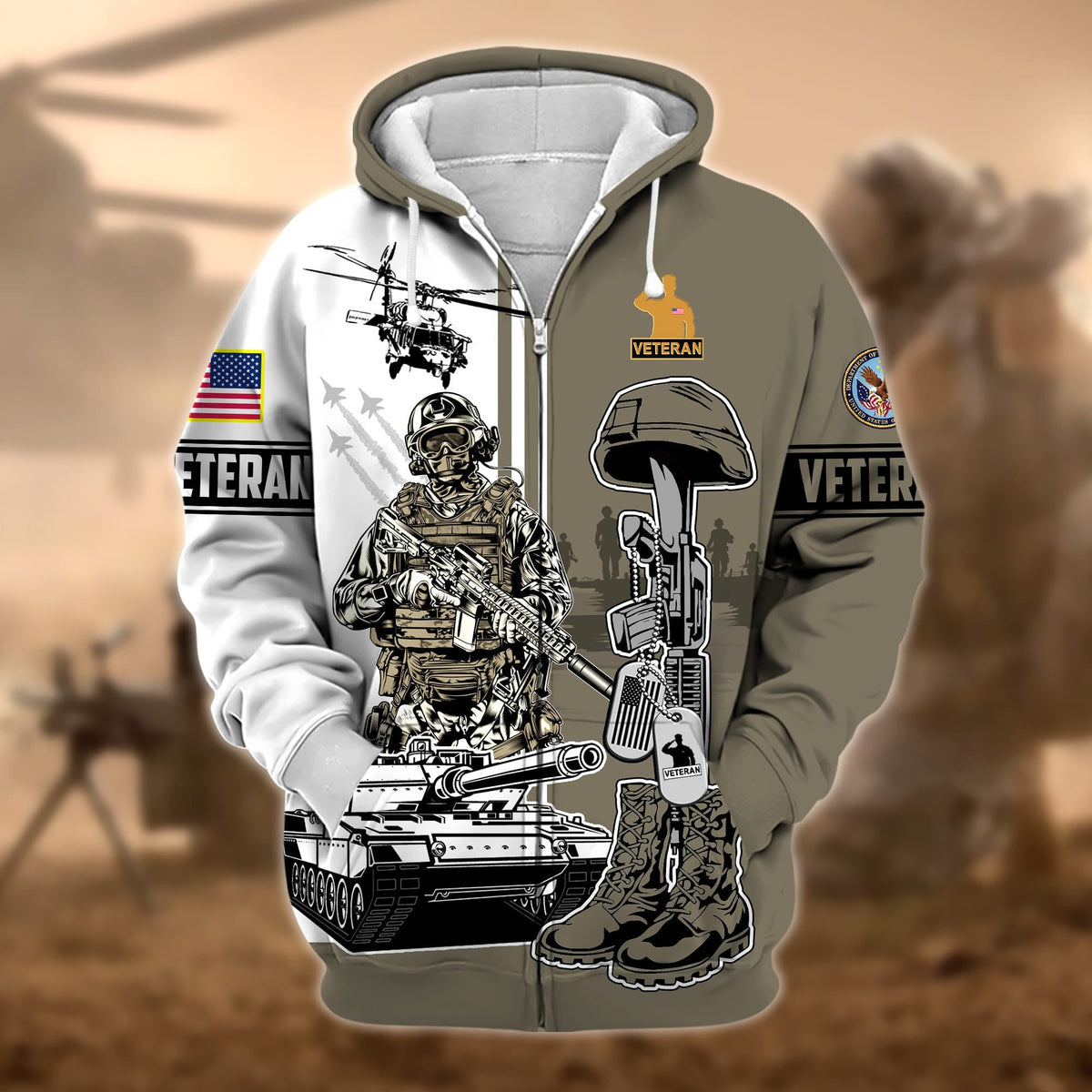 BJ Unique Proudly Served US Veteran Zip Hoodie