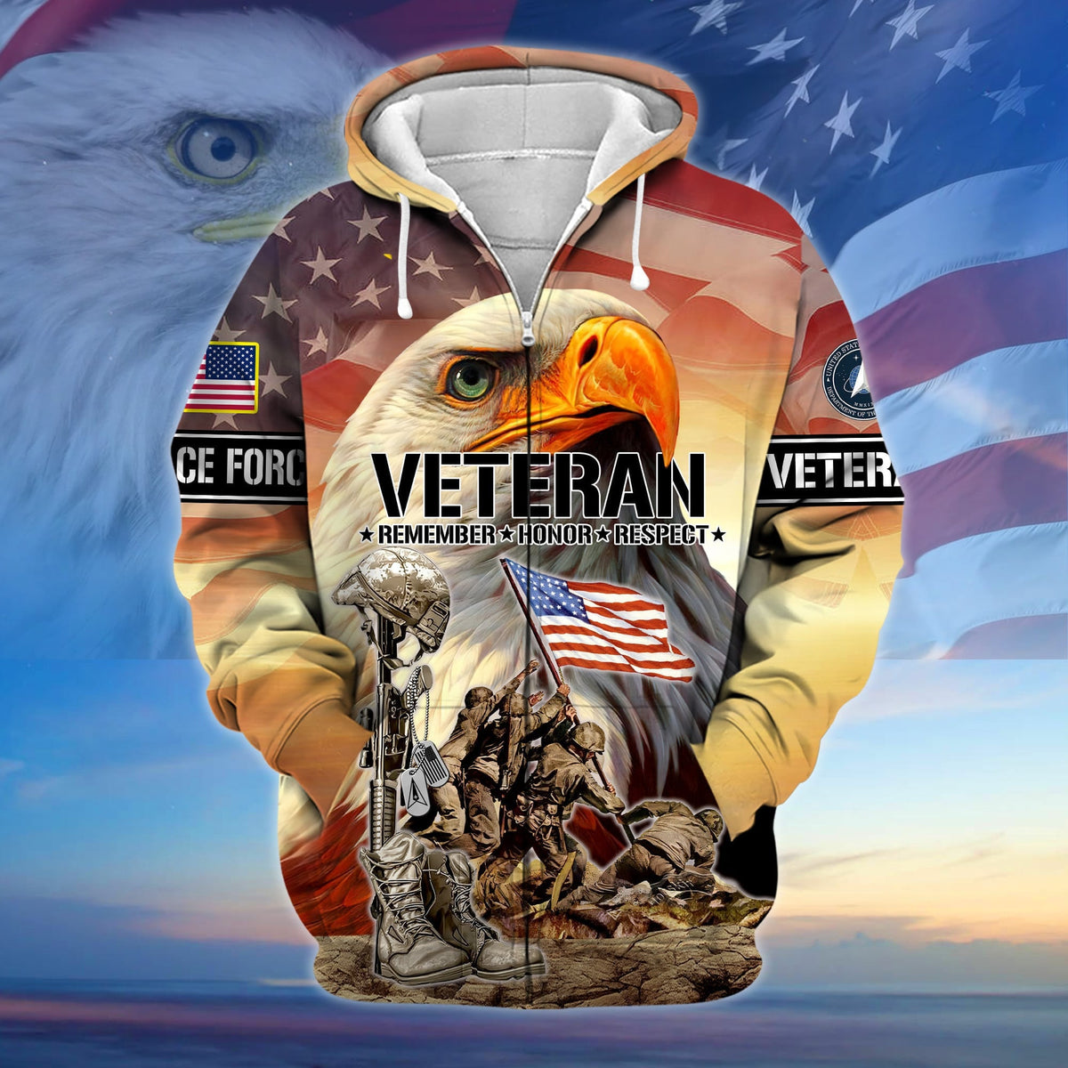 BJ Premium Honoring All Who Served US Veteran Zip Hoodie