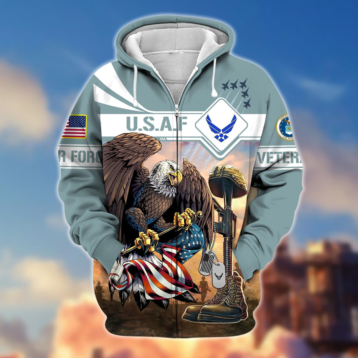 BJ Premium Proudly Served US Veteran Zip Hoodie