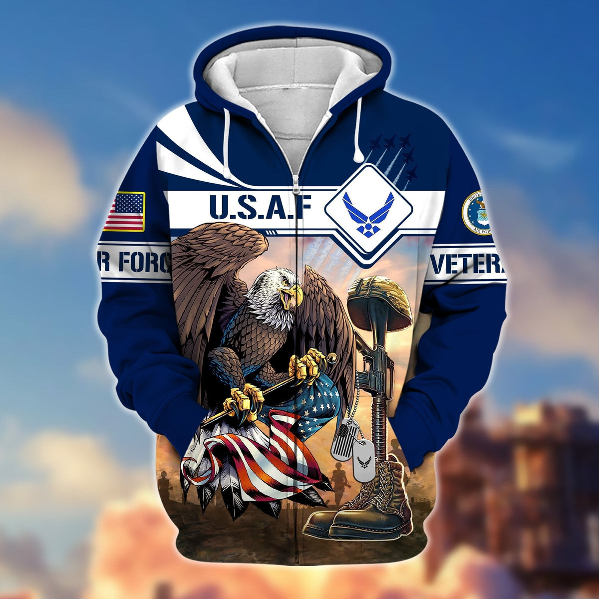 BJ Premium Proudly Served US Veteran Zip Hoodie