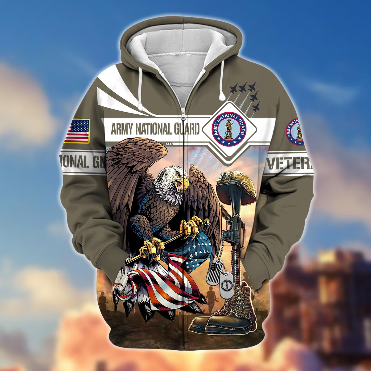 BJ Premium Proudly Served US Veteran Zip Hoodie