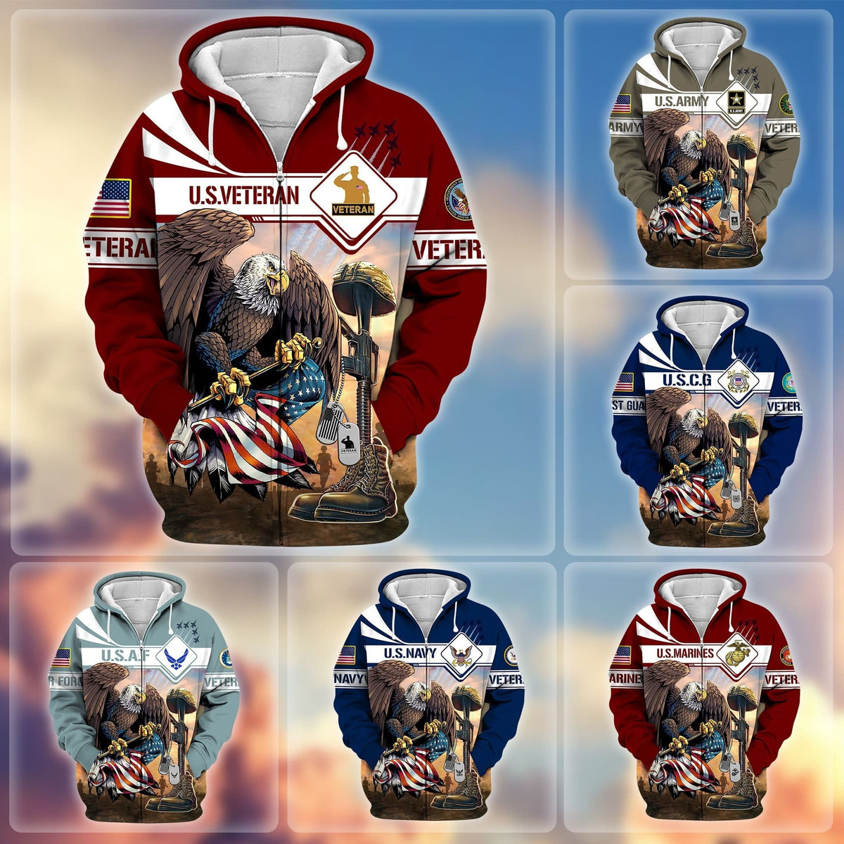 BJ Premium Proudly Served US Veteran Zip Hoodie