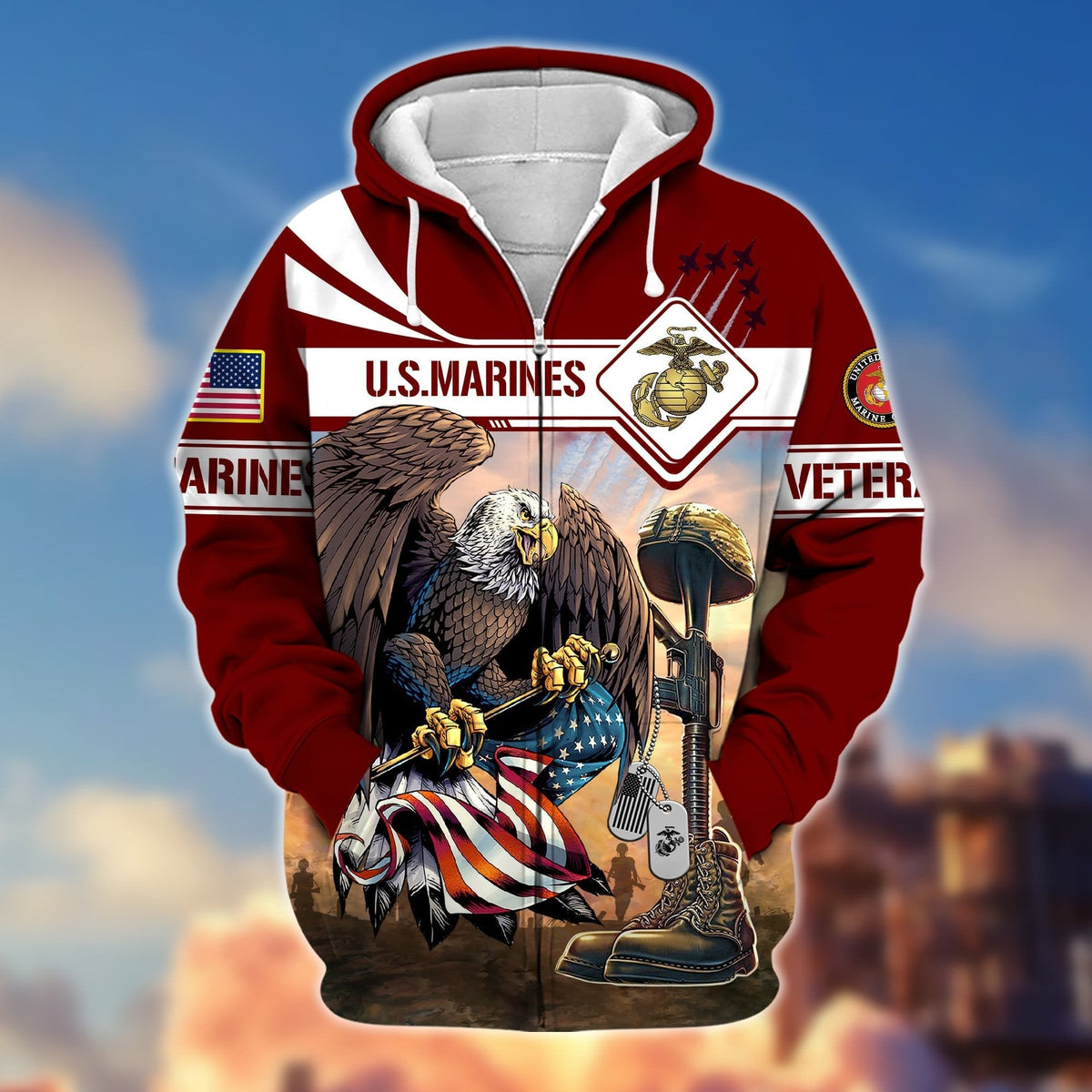 BJ Premium Proudly Served US Veteran Zip Hoodie