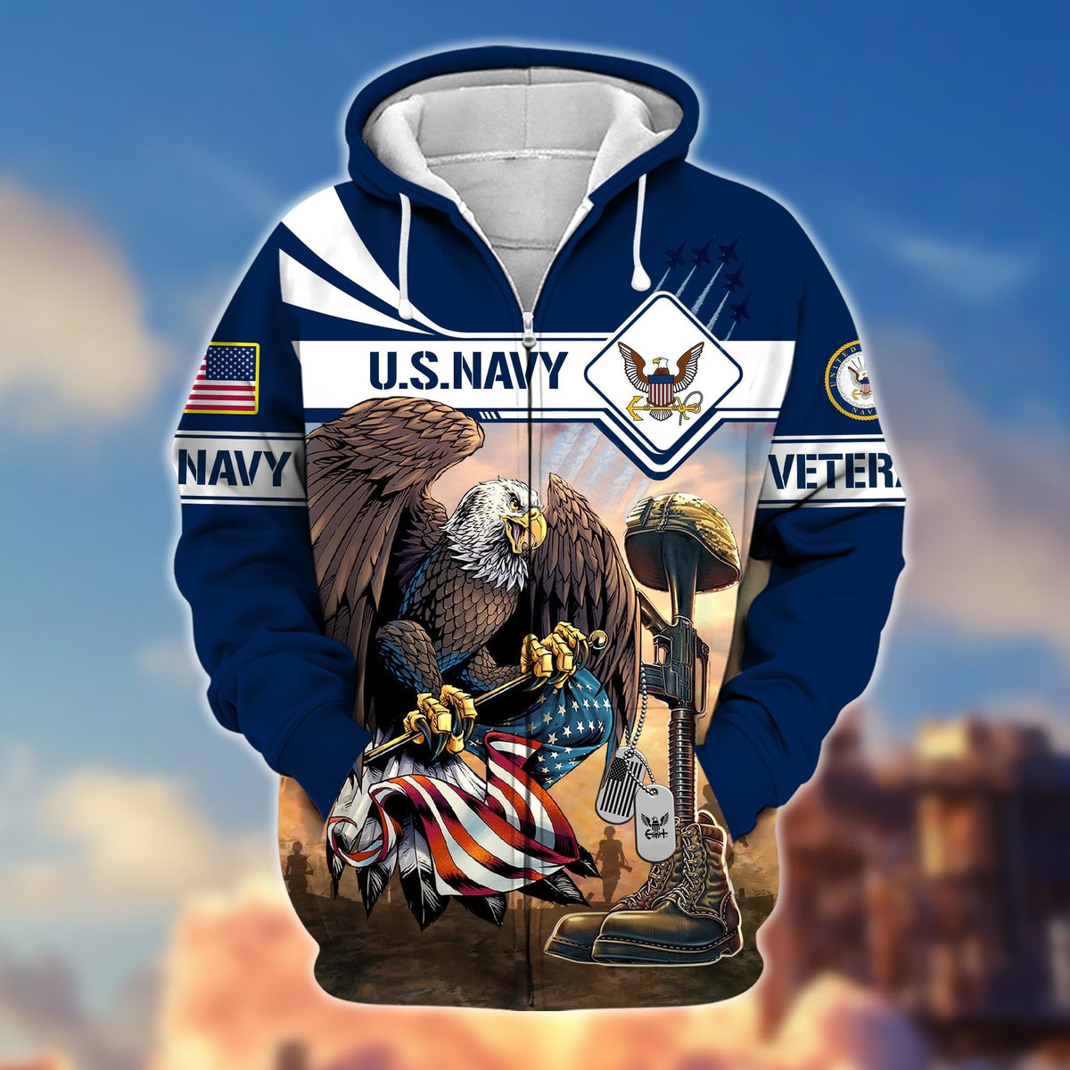 BJ Premium Proudly Served US Veteran Zip Hoodie