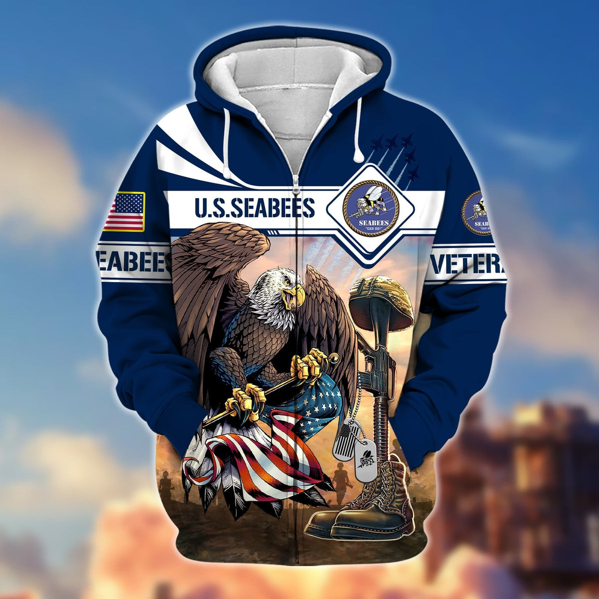 BJ Premium Proudly Served US Veteran Zip Hoodie