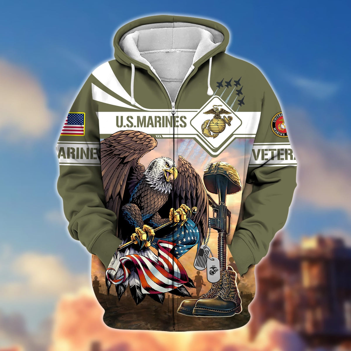BJ Premium Proudly Served US Veteran Zip Hoodie