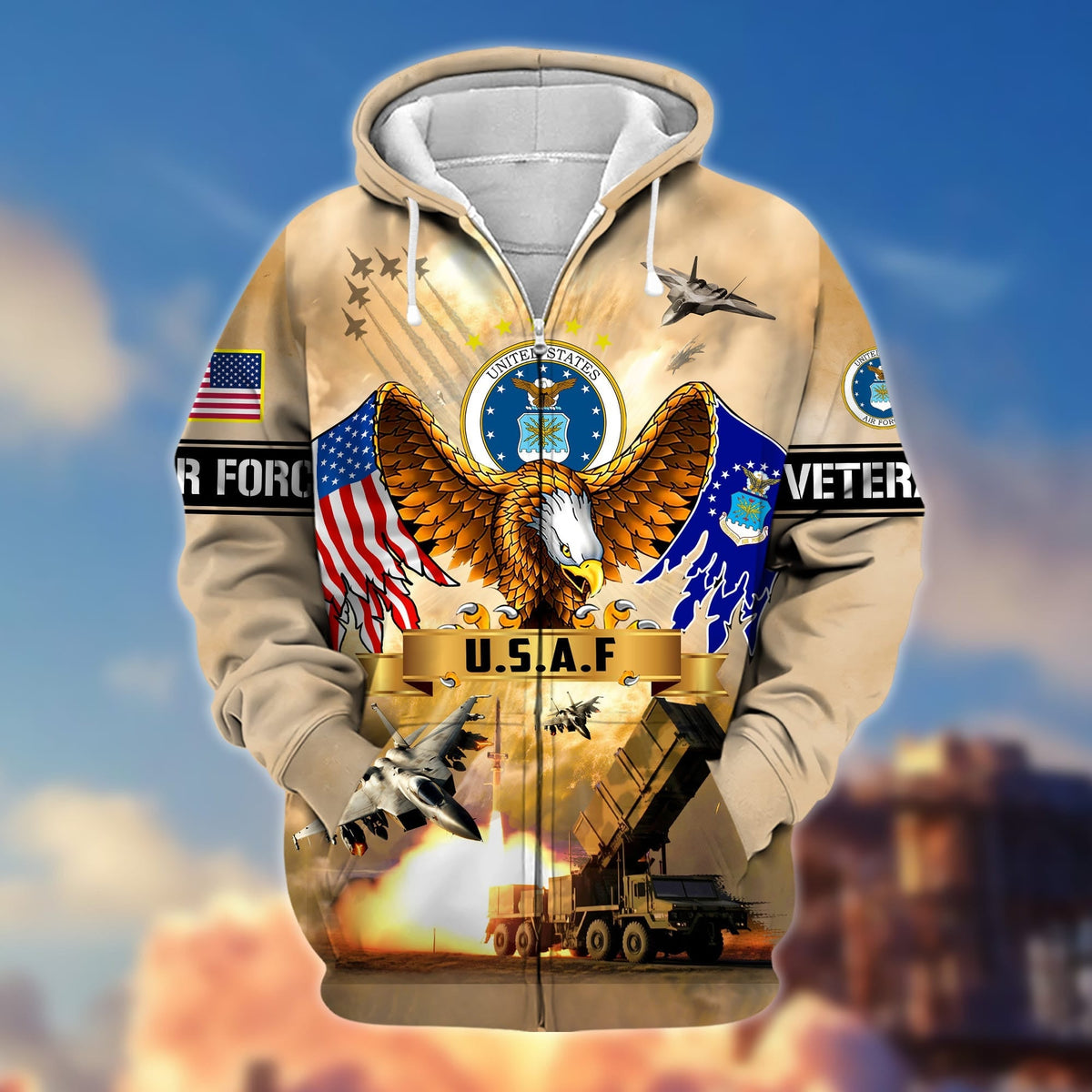 BJ Premium Land Of The Free US Veteran Zip Hoodie