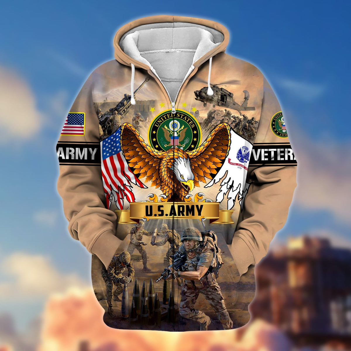 BJ Premium Land Of The Free US Veteran Zip Hoodie