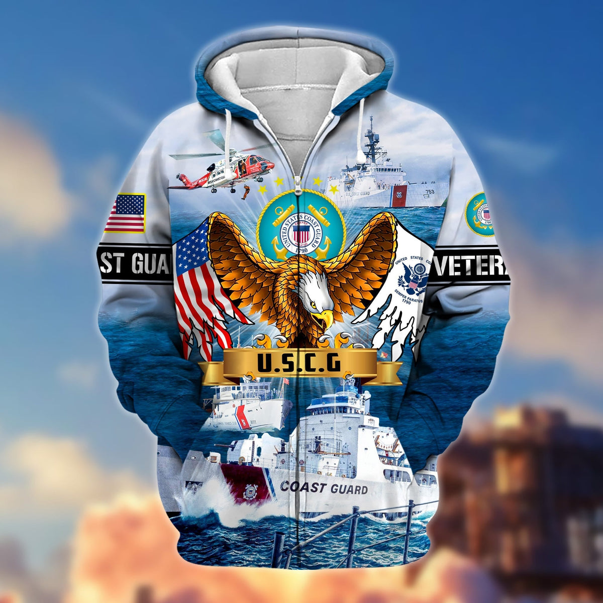 BJ Premium Land Of The Free US Veteran Zip Hoodie