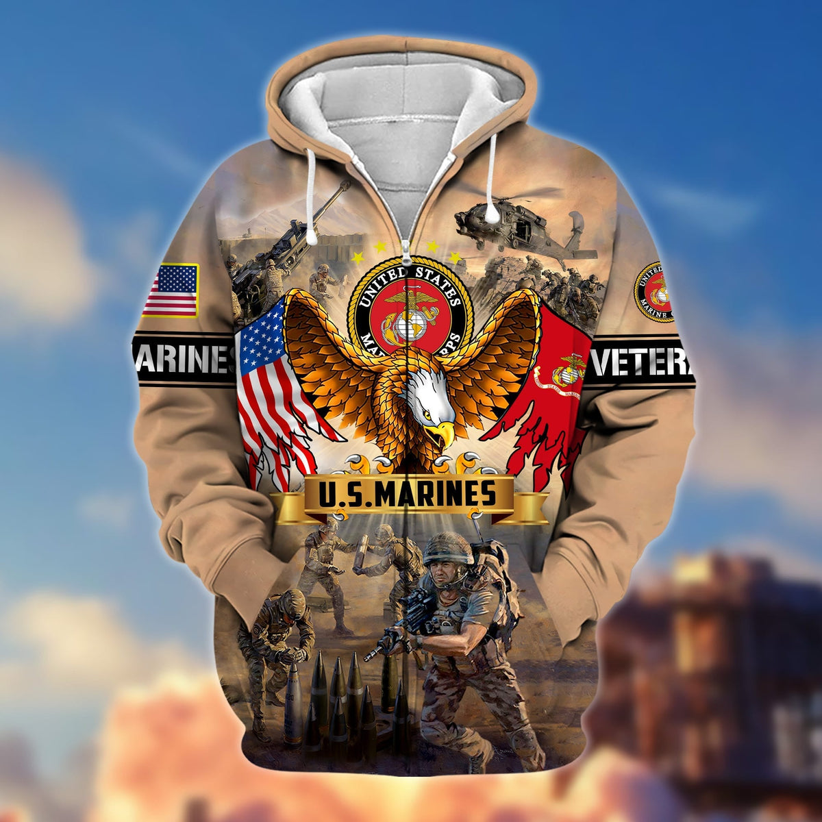 BJ Premium Land Of The Free US Veteran Zip Hoodie
